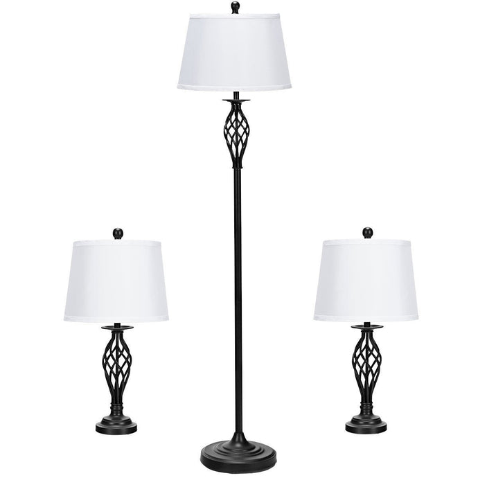 3 pcs Lamp Set 2 Table Lamps 1 Floor Lamp with Fabric Shades
